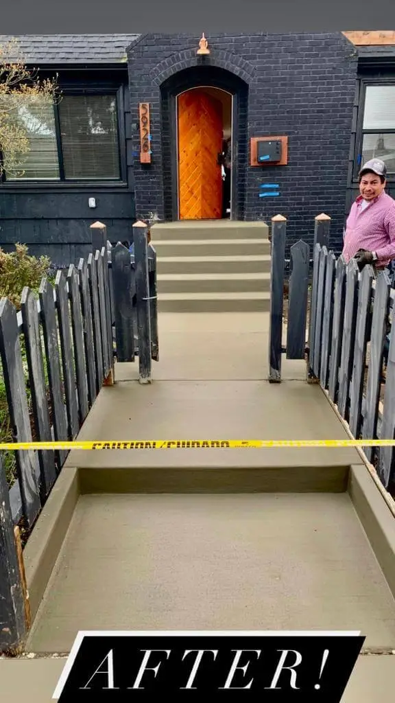 Concrete walkway with textured finish in a garden